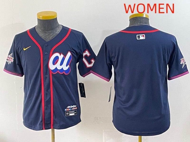 Women 2025 Cleveland Indians Blank Drak Blue All star Blank Blue Nike MLB Jersey style 4